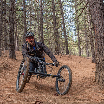 off road hand cyclist on trail