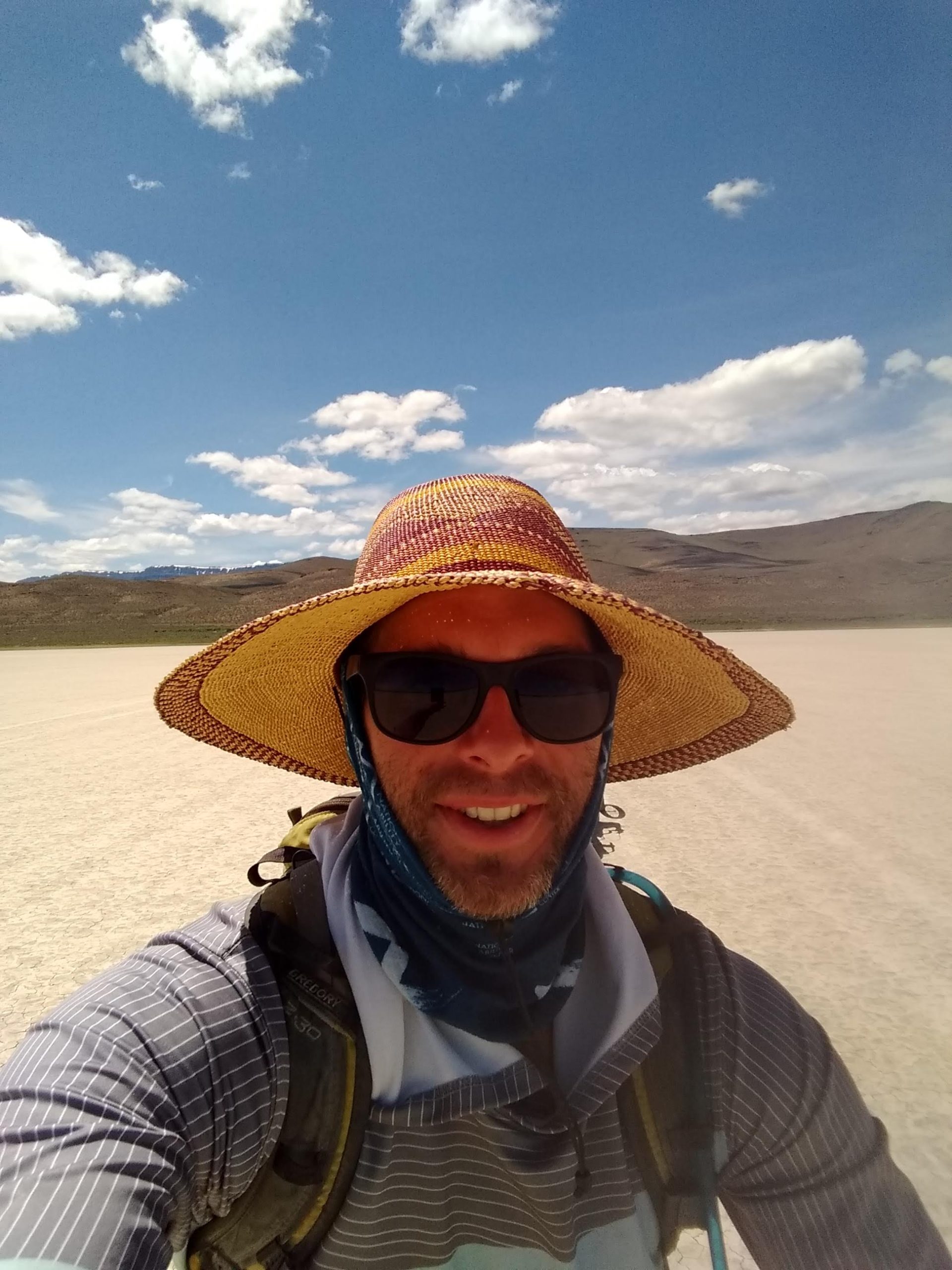 matt in all his sun protective clothing at the alvord desert