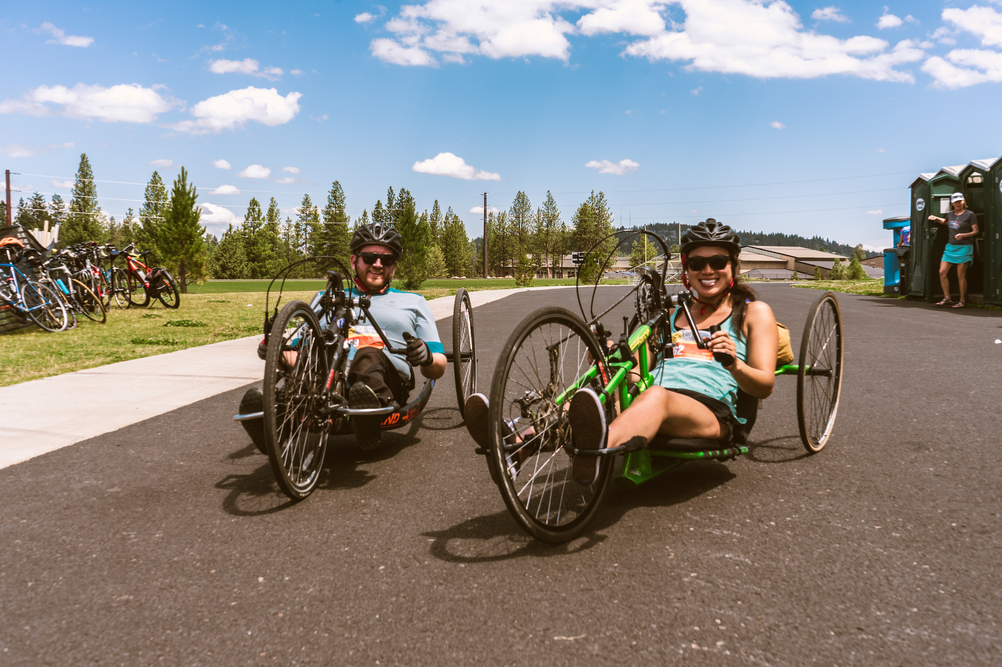 anna and carl on handcycles in northwest crossing