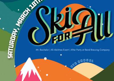 Ski for All logo with illustration of a colorful illustration of mountain cap