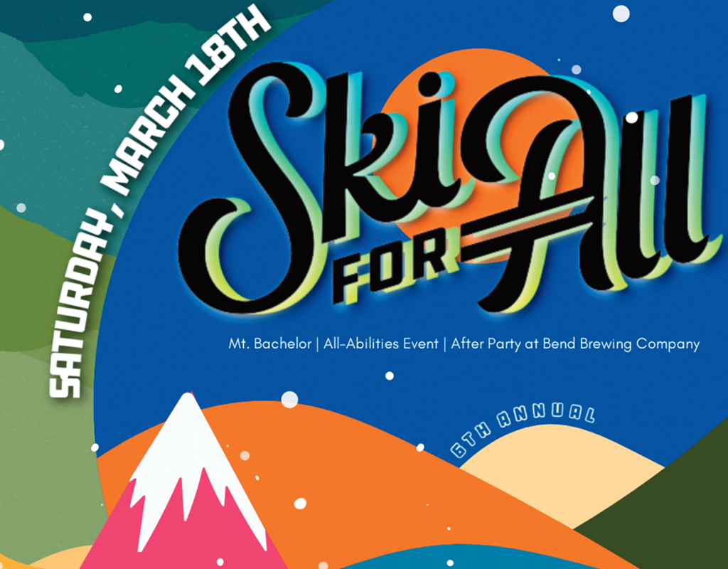 Ski for All logo with illustration of a colorful illustration of mountain cap