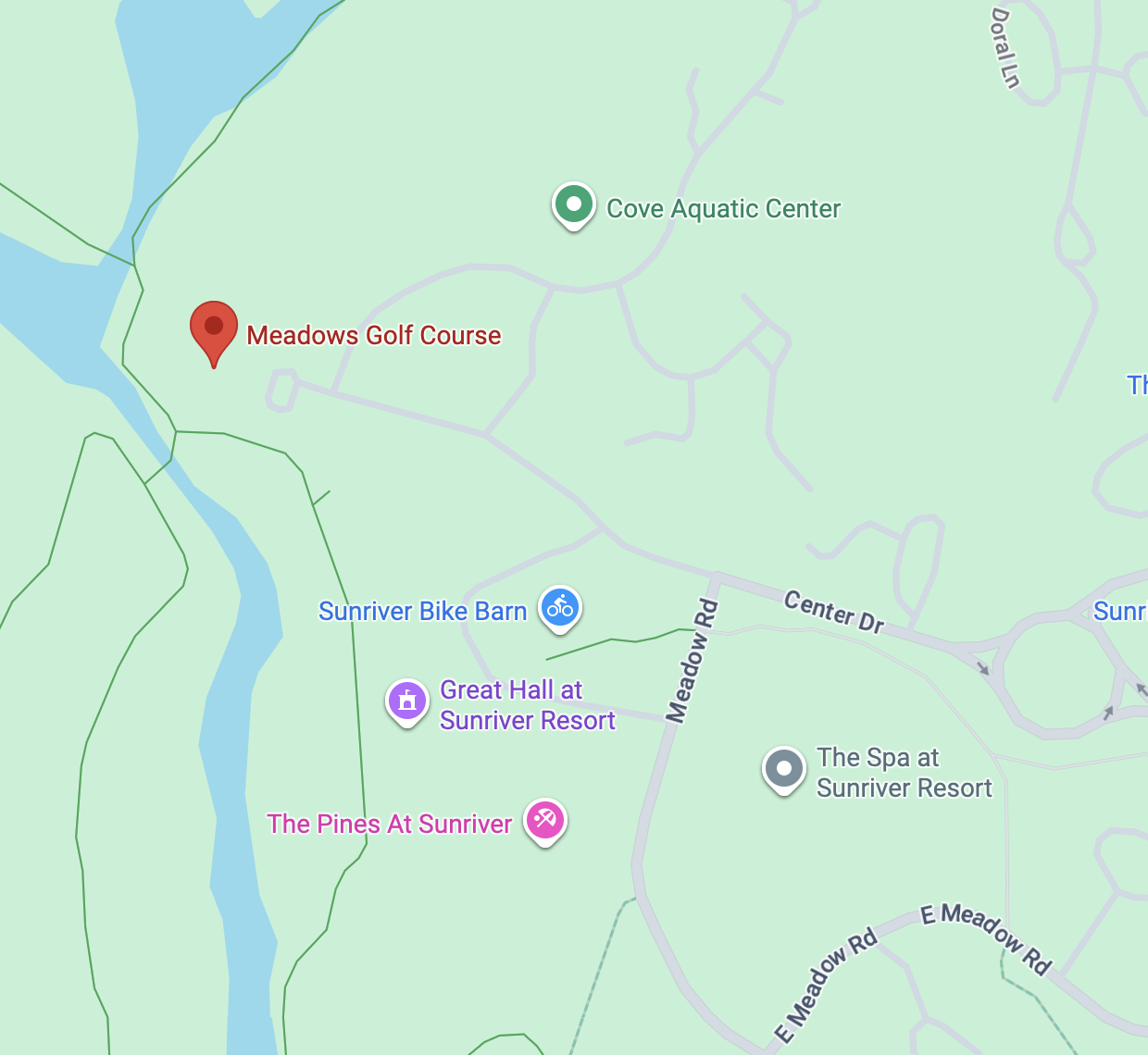 map showing meadows golf course in sunriver