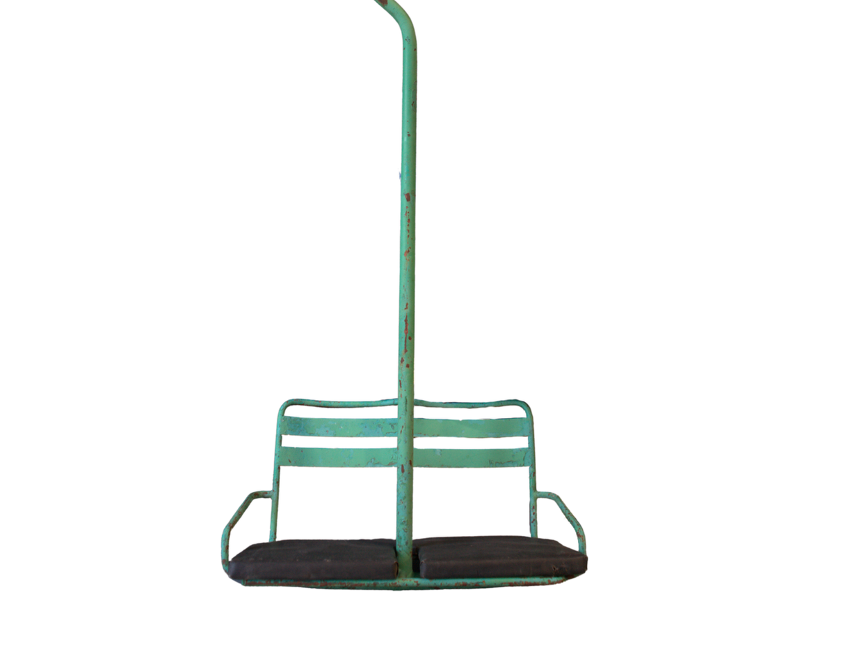 a green double chair lift wiht a white background