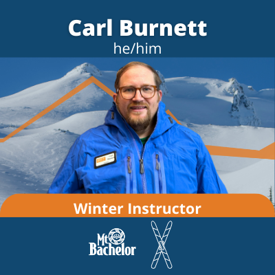Carl, a white man with reddish brown hair, facial hair, and glasses. Text: Carl Burnett, he/him. Winter Instructor, bachelor