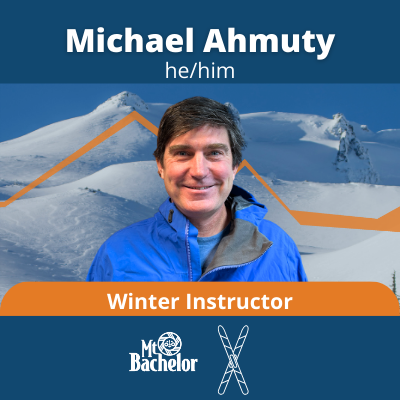 Michael, a white man with thick dark brown hair. Text: Michael Ahmuty he him. Winter Instructor bachelor